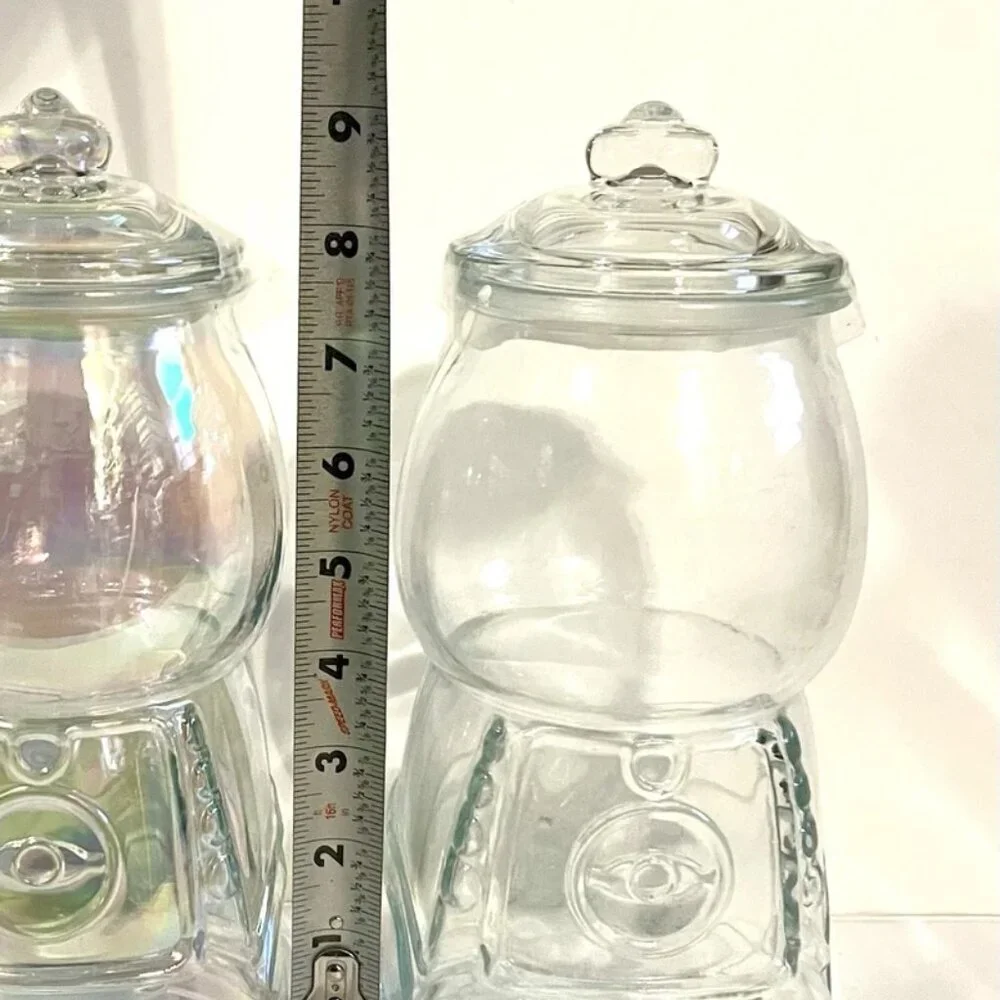 NEW Set of 2 Gumball Machine Clear Iridescent Glass Jar Storage